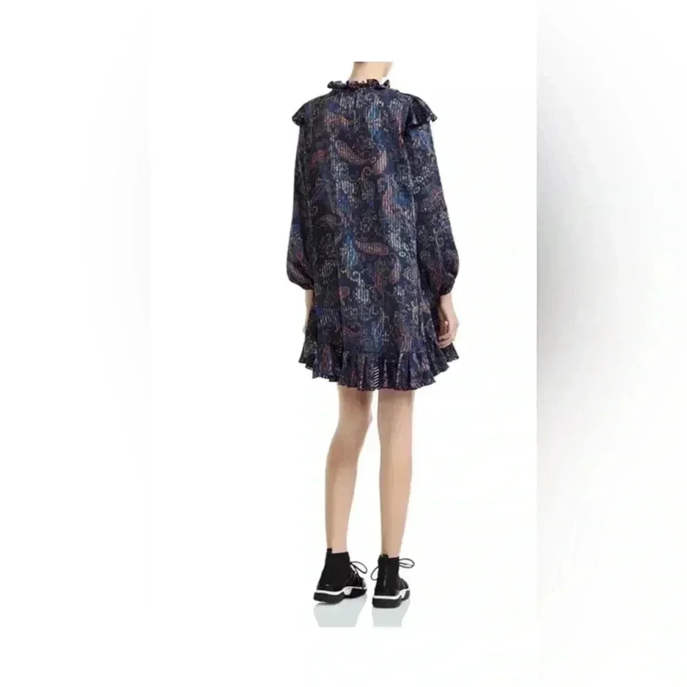 MAJE Riley Ruffled Paisley-Print Mini Dress / Size 2 / - Picture 2 of 13